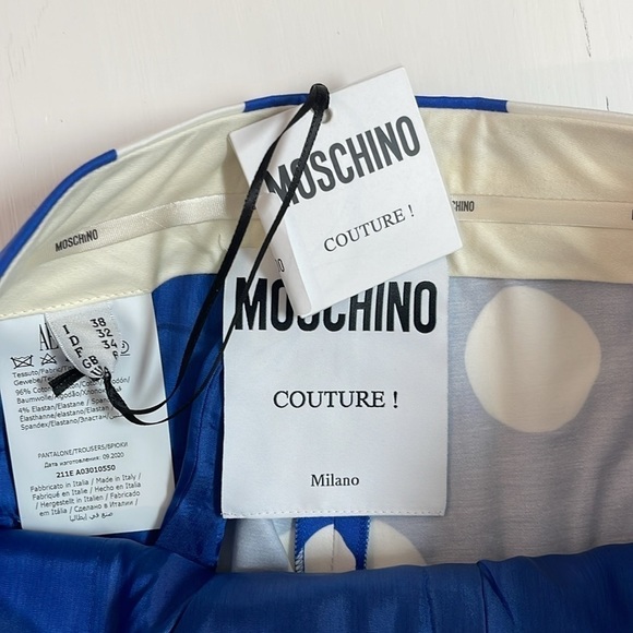 MOSCHINO COTURE blue and white polka dot trousers pants size 4 NWT - Picture 6 of 6